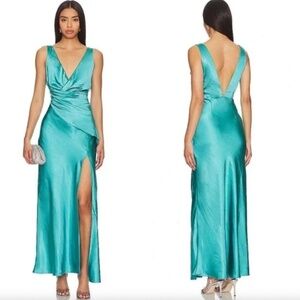 Elliatt Junia Sleeveless Maxi Gown in Aquamarine Blue Satin